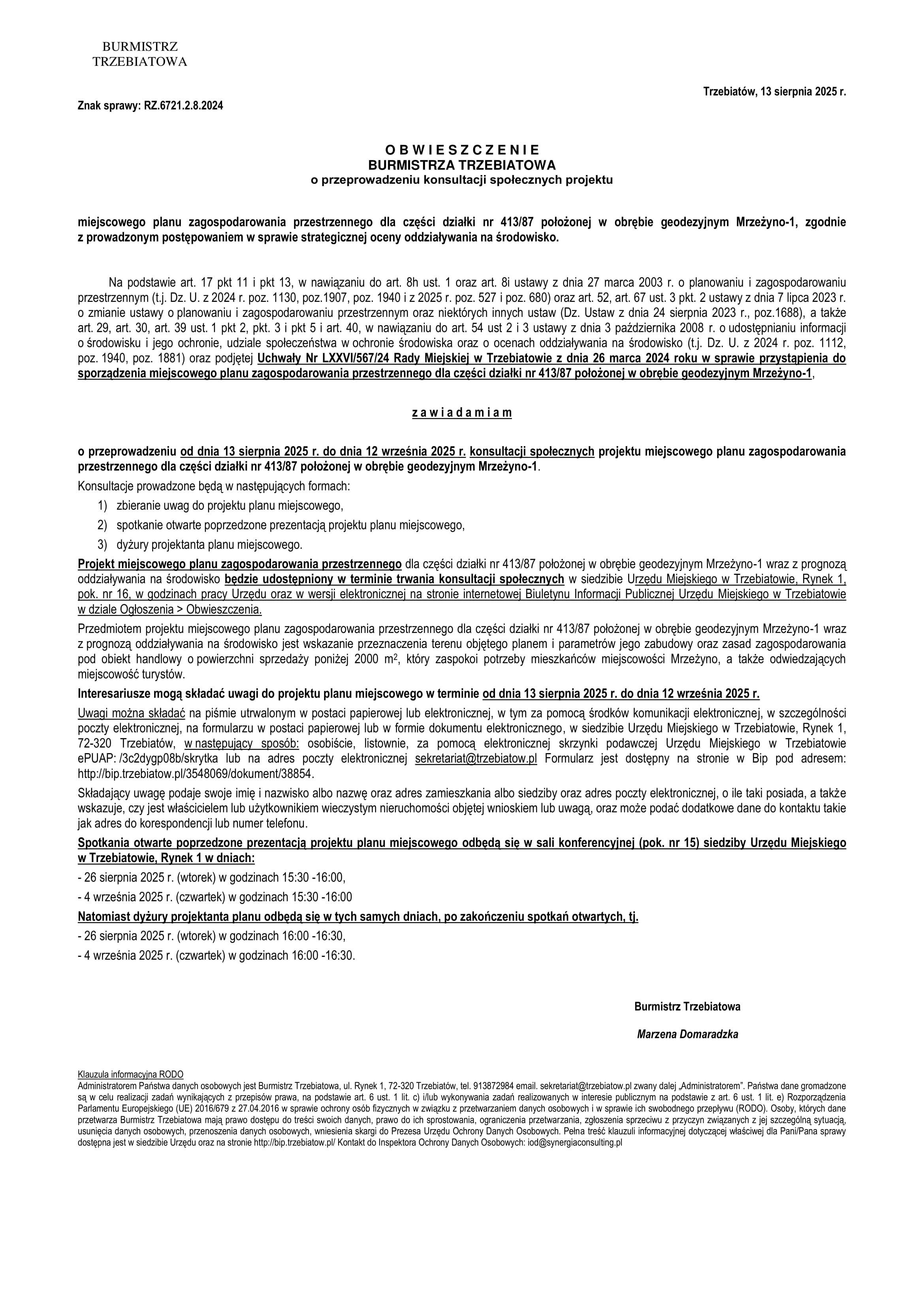 Obwieszczenie Burmistrza Trzebiatowa