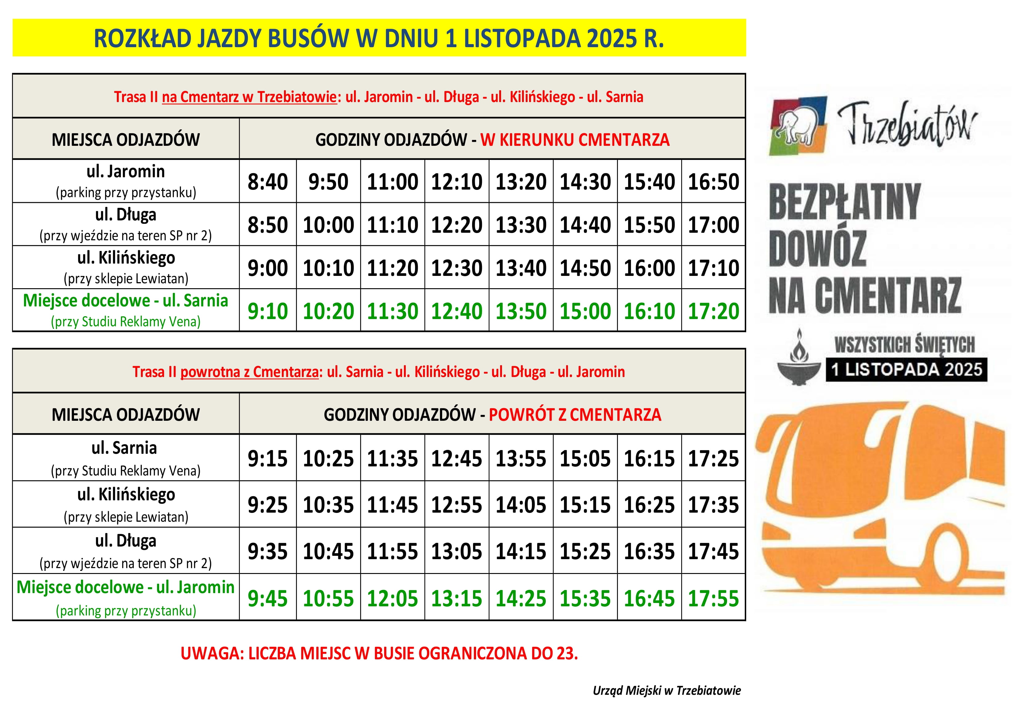 Bezpłatny transport na&nbsp;cmentarz 1.11.2025 r.