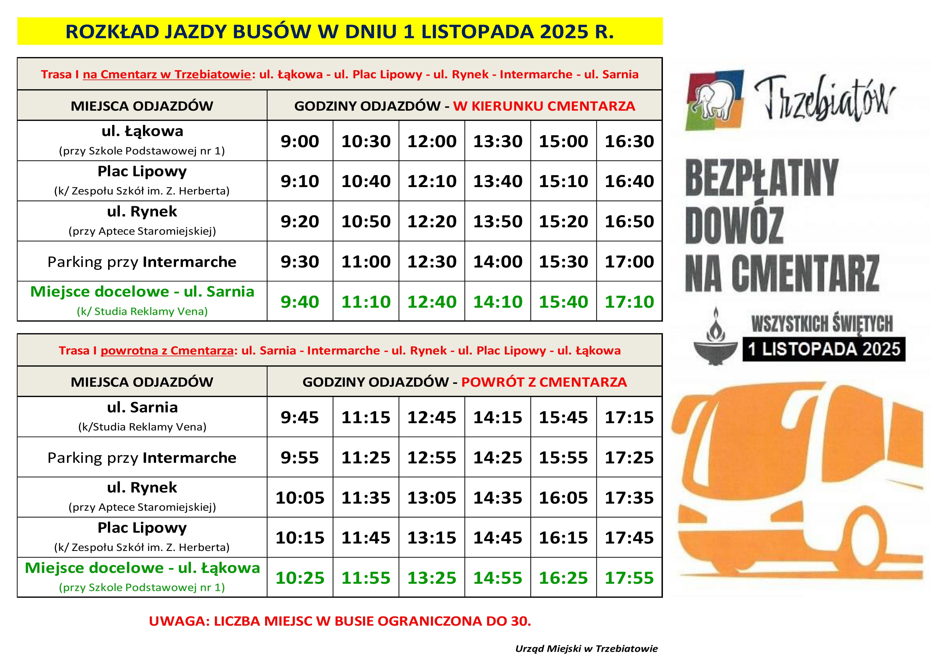 Bezpłatny transport na&nbsp;cmentarz 1.11.2025 r.