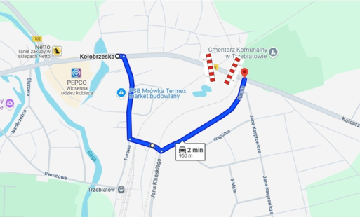 Proponowany objazd na cementarz : ul. Torowa – ul. Przejazdowa – ul. Sarnia