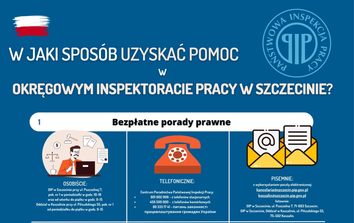 Zdjęcie do Jak uzyskać pomoc w Okręgowym Inspektoracie Pracy w Szczecinie?