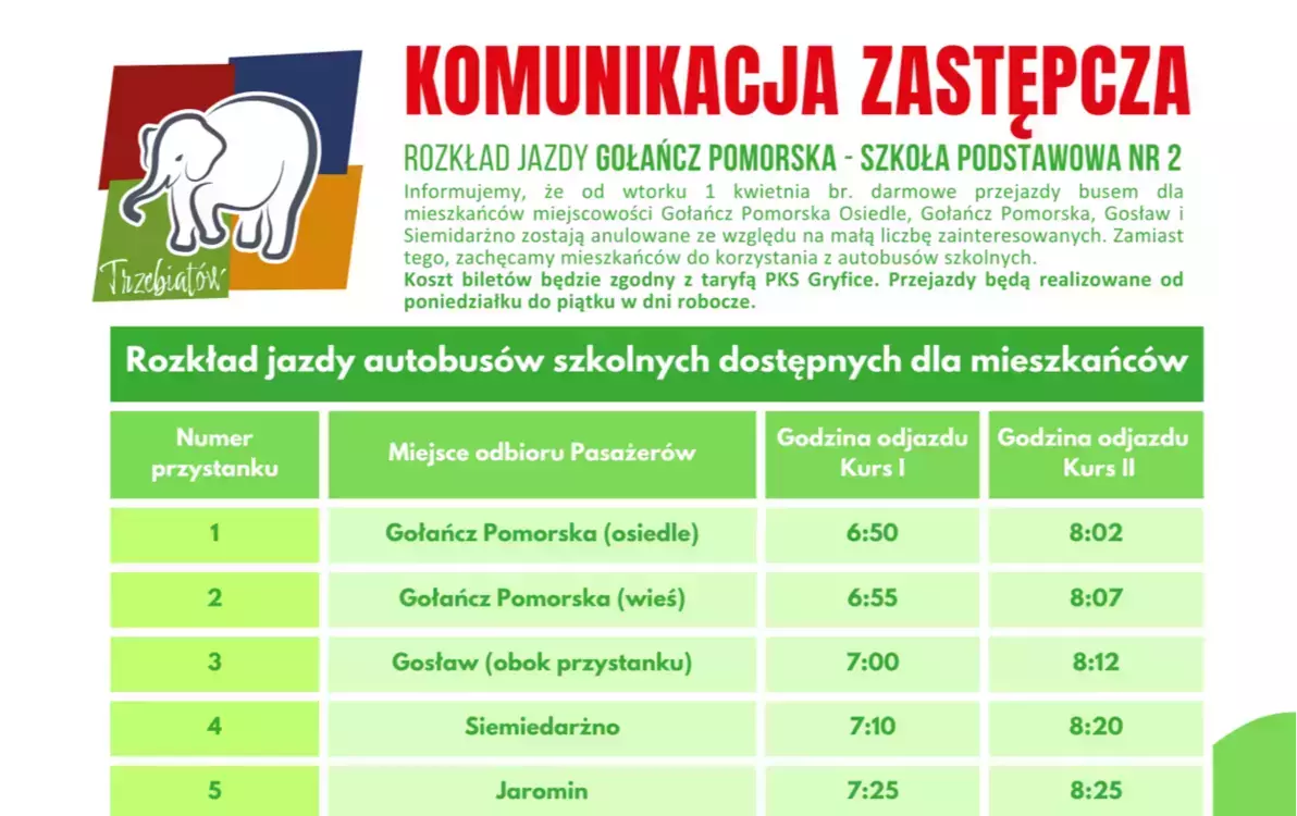 Rozkład jazdy komunikacji zastępczej
