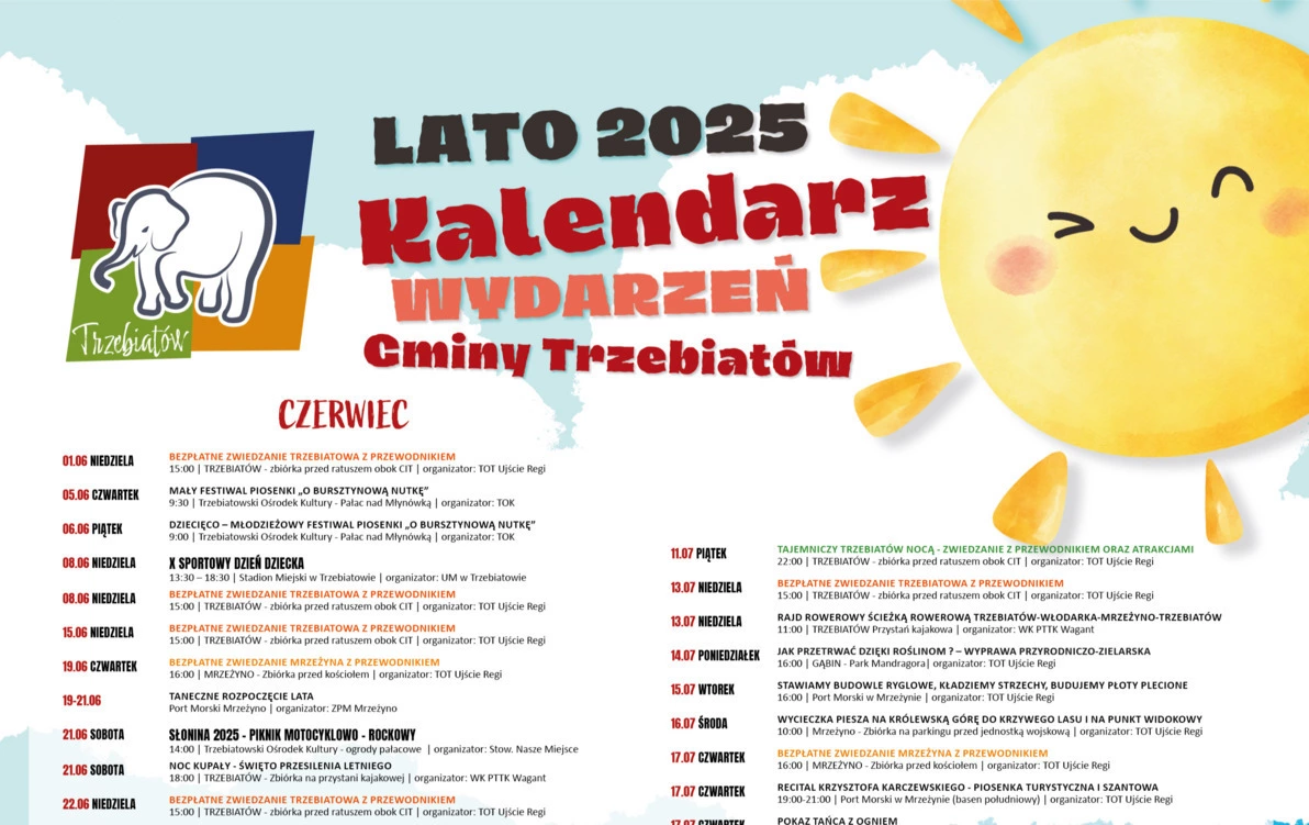 Zdjęcie do Plakat Wydarzeń gminy Trzebiat&oacute;w Czerwiec - Lipiec 2025