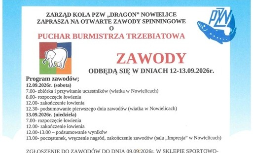 Zaproszenie na Otwarte Zawody Spinningowe o Puchar Burmistrza Trzebiatowa