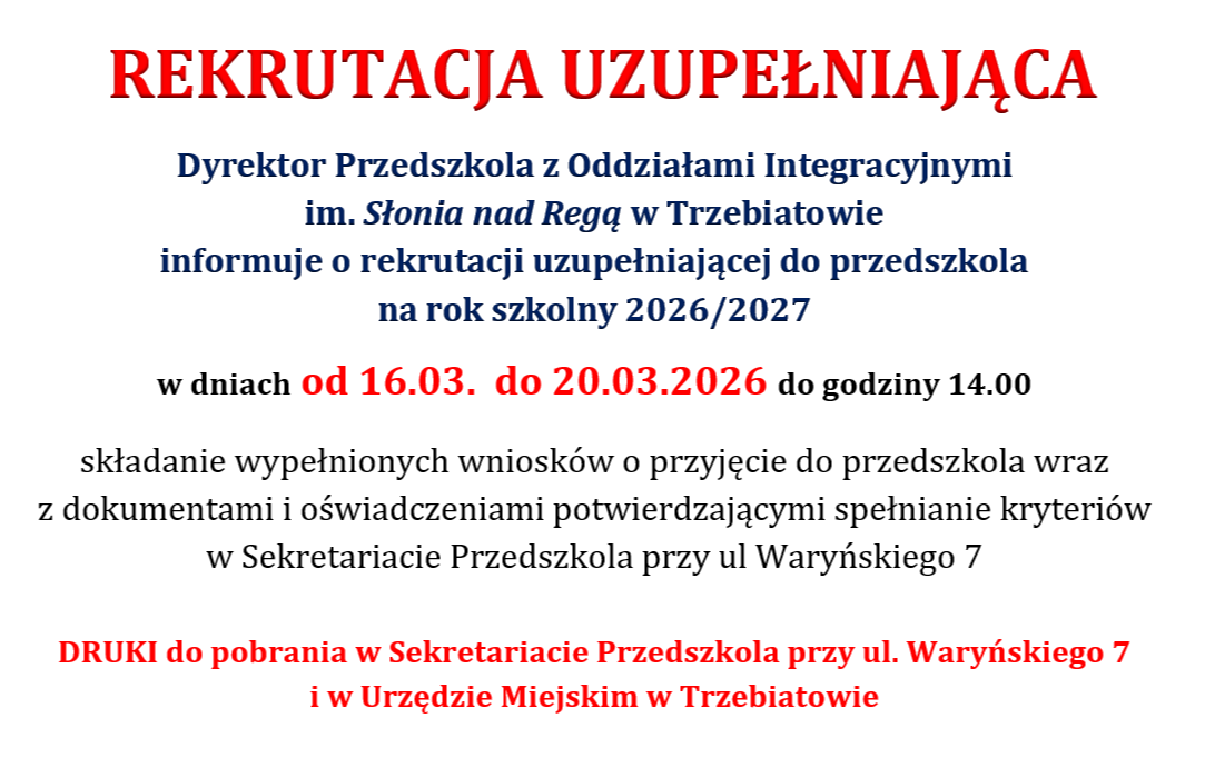 Zdjęcie do Rekrutacja uzupełniająca do przedszkola na rok 2026/2027