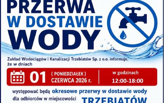 Zdjęcie do Przerwa w dostawie wody TRZEBIAT&Oacute;W