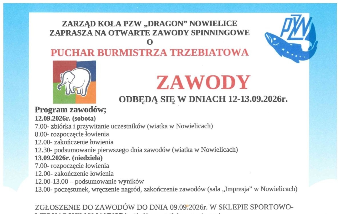 Zdjęcie do Zaproszenie na Otwarte Zawody Spinningowe o Puchar Burmistrza Trzebiatowa